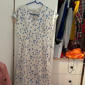 Calvin Klein White and Blue Floral Midi Dress